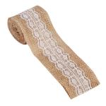 Juteband mit weißer Spitze, rustikaler Stil, Hochzeit, Party, Basteln, Dekoration, 6 Stück
