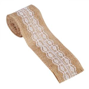 Juteband mit weißer Spitze, rustikaler Stil, Hochzeit, Party, Basteln, Dekoration, 6 Stück