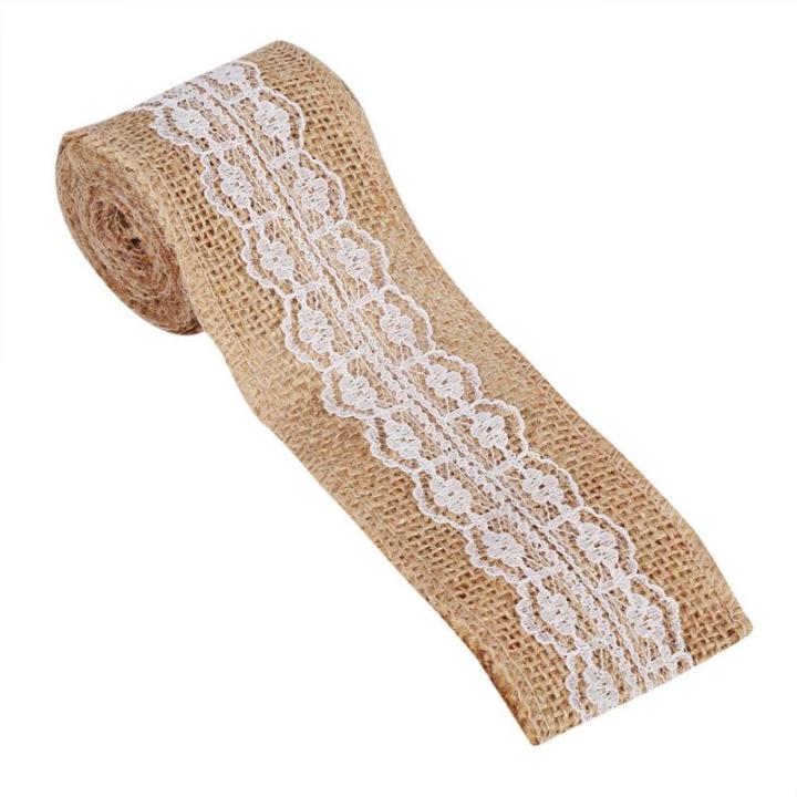 Juteband mit weißer Spitze, rustikaler Stil, Hochzeit, Party, Basteln, Dekoration, 6 Stück