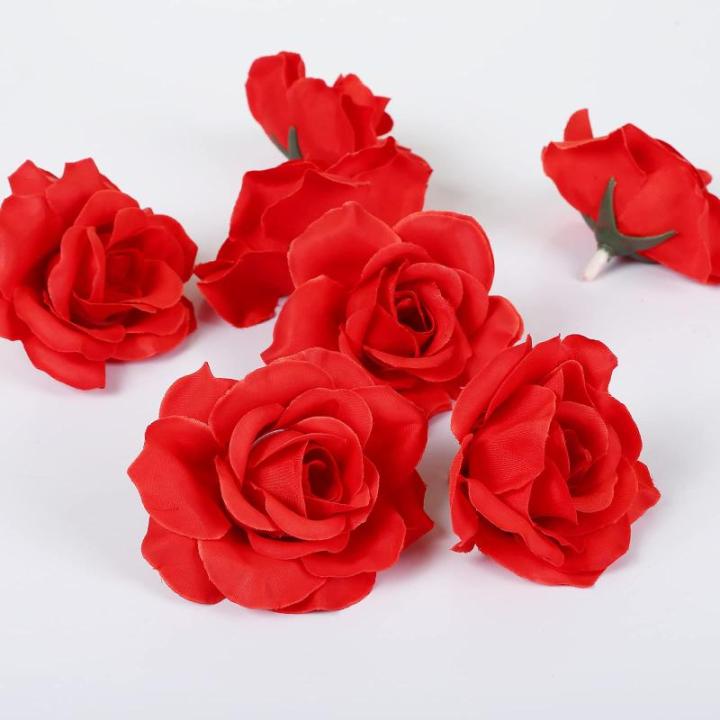 Kunstbloemkoppen, 50 stuks, kunstbloemen, rozen, voor bruiloft, feest, decoratie, doe-het-zelf (Ø 6 cm, rood)