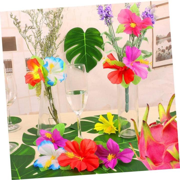 3 Sätze Simulation Hibiskus Dekor Tropische Hawaii-Ornament Abs Simulation Blumenornament Künstliches Blumenarrangement Girlande Künstliche Stoff 72 Stück * 3