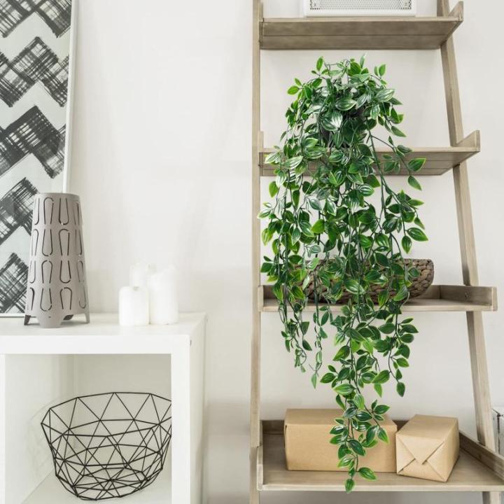 Kunstmatige hangplanten, mandala, bladeren met potten, 50 cm lang, onderhoudsvrije , wijnstok voor tuin, binnen en buiten (mandala-1 stuk)