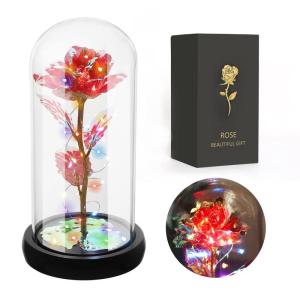 Rozencadeaus voor vrouwen, moeders, vrouwen, kleurrijke kunstroos, cadeau voor vrouwen, voor altijd in glazen koepel voor verjaardag, Kerstmis, Moederdag, decoraties (rood)