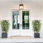 Benjamini Ficus, , grote kunstboom, kamerplant, decoratie met echte houten stam, voor kantoor, decoratie, slaapkamer, eetkamer, binnen, buiten, groen/wit, 123 cm