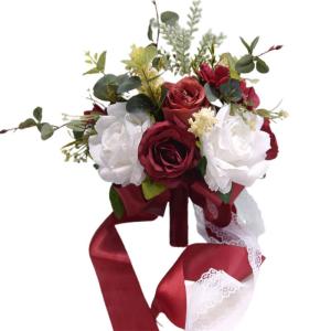 Künstlicher roter Rosen-Blumenstrauß mit Spitzenband, Blätter, Simulationsstrauß für Valentinstag, Hochzeit, Braut, Requisiten, Geschenk