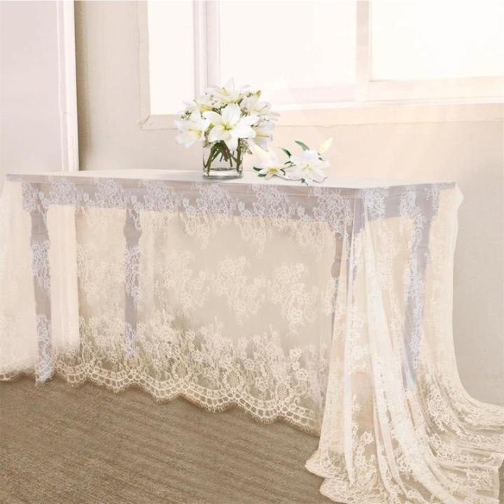Elfenbeinfarbene Spitzentischdecke, 5 Stück, 152,4 x 305,5 cm, Hochzeitsdekorationen, bestickte Tischdecke, Spitzen-Overlay, Tischdecke für Sommerparty, einfarbig, elfenbeinfarbe