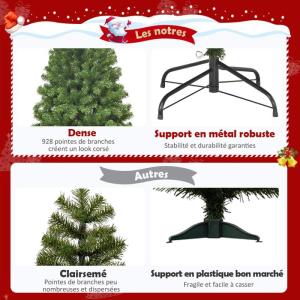Kunstkerstboom, 180 cm/225 cm, dennenboom met metalen standaard, kerstboom 928/1346 twijgen, pvc-naalden, kunstboom, Kerstmis, klapsysteem, groen (180 cm)