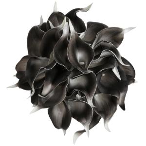 Künstliche Calla-Lilien für Dekorationen, 24 Stück, grau-schwarz, künstliche Blumen, Calla-Lilienstrauß für Hochzeit, Tafelaufsätze, Blumen-Dekoration, Heimdekoration, Grau 