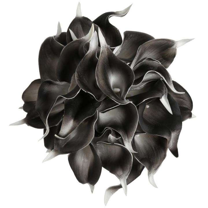 Künstliche Calla-Lilien für Dekorationen, 24 Stück, grau-schwarz, künstliche Blumen, Calla-Lilienstrauß für Hochzeit, Tafelaufsätze, Blumen-Dekoration, Heimdekoration, Grau 