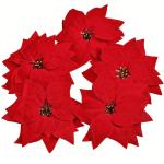 15 stuks 22 cm kerstbloemen kunstmatige kerstster bloemen kerstboom ornamenten met clips stengels voor krans feest bruiloft Nieuwjaar decoratie (rood)