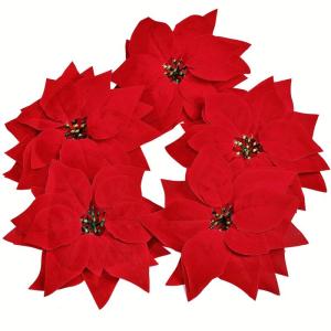 15 stuks 22 cm kerstbloemen kunstmatige kerstster bloemen kerstboom ornamenten met clips stengels voor krans feest bruiloft Nieuwjaar decoratie (rood)