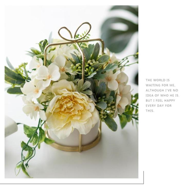 Simulierte Blumenornamente, Blumenarrangements for Wohnzimmer, Couchtisch Und Restaurant, Blumensträuße, Mit Ständer(Blanc)
