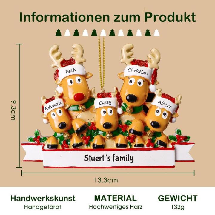 Gepersonaliseerde kersthangers met 2/3/4/5/6/7/8 familienamen - 2023 kunsthars kerstboomversiering gepersonaliseerde familie, partners en vrienden 5