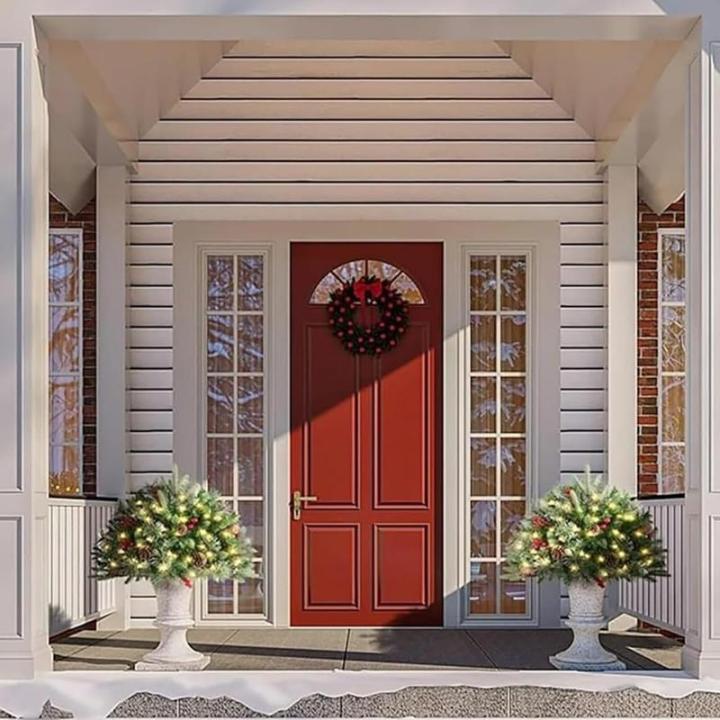 Weihnachts-Pflanzgefäß-Dekorationen, Weihnachts-Pflanzgefäß, Dekoration, Grün, künstliche Tannenbäume mit Stativpfahl, Weihnachts-Veranda-Dekoration, Stil C One
