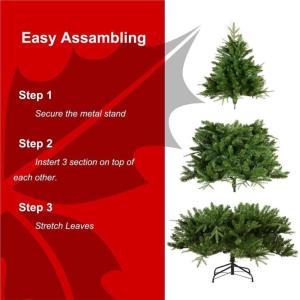 Unbeleuchtete, aufklappbare Premium-Weihnachtsbäume aus Fichte, Metallständer, aufklappbare Zweige, einfache Montage for Zuhause, Büro, Party(9FT)