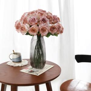 10 stuks kunstmatige rozenbloemen, dubbele kleur enkele stengel neprozen bloemen voor thuis feest bruiloft boeket (kleurverloop kleur, koffie)