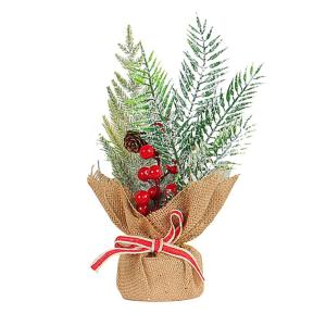Tisch-Weihnachtsbaum,Weihnachtsbaum klein - Leinen-Desktop-Weihnachtsbaum mit Tannennadeln Sammeln, Tafelaufsatz aus Kiefernholz für das Neujahrs-Ferienhaus