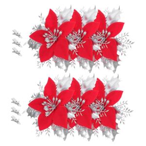 6 STK Weihnachtsdekorationen Feiertagsschmuck Glitzernder Weihnachtsstern Weihnachtsbaum Dekor Blumenklammern Weihnachtsstern Baumschmuck Künstliche Weihnachtssterne Seidentuch