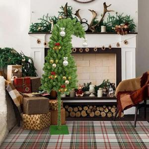 Skurriler Weihnachtsbaum, 90 cm, biegbar, künstlicher Weihnachtsbaum, schmal, grün, skurril, gebogener Kunststoff, Weihnachtsschmuck für Innen- und Außenbereich