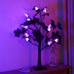 Halloween Dekor Innen Schwarz Ahornblatt Baum Lichter mit 24 LEDs,Halloween Deko Gruselig Lichterbaum mit LED Spinnenlicht,Birkenbaum mit Timer für Halloween Decoration Tischlicht