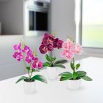 in pot (35 cm), set van 3 kunstorchideeën, kunstmatig afgestemde arrangement in hoogglans-keramische potten, decoratieve kunstorchideeën (paars-roze)