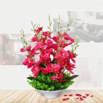 Kunstblumen Künstliche Blumen, künstliche Orchideen-Dekoration – Seidenstoff-Orchideen-Topf-Arrangement mit echtem Touch, Bonsai für Zuhause/Büro für jeden Anlass