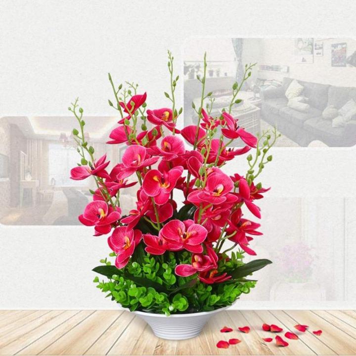 Kunstblumen Künstliche Blumen, künstliche Orchideen-Dekoration – Seidenstoff-Orchideen-Topf-Arrangement mit echtem Touch, Bonsai für Zuhause/Büro für jeden Anlass