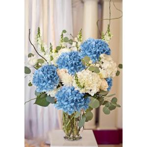 Kunsthortensia, 2 stuks, lichtblauw, Ø 19 cm, kunstbloemen, hortensia, als echt voor bruidsboeketten, huis, kantoor, hotel, feestdecoratie, middenstukken, bloemstukken