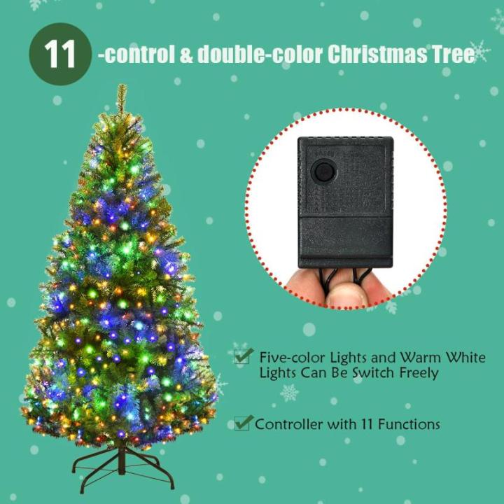 Christemas Tree Kunstkerstboom met ledverlichting, groen, van pvc-naalden, kerstboom met inklapbare metalen standaard, 11 lichtmodi, 5 kleurveranderingen (180 cm)