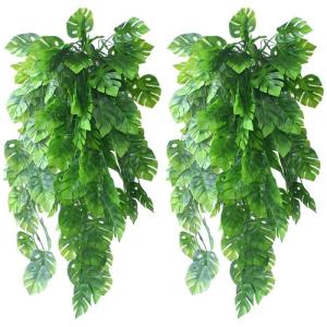 2 stuks kunstmatige Monsterabladeren Kunstmatige klimop Bladslinger Planten Wijnstok Hangende Faux Tropische Monstera Palmbladeren Nep-klimopplanten voor binnen, buiten, huis, tuin