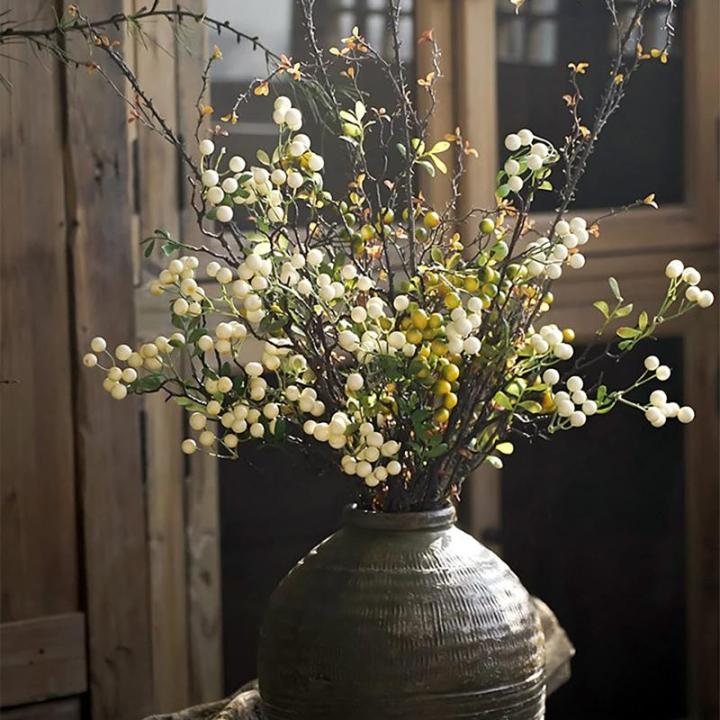 Künstliche Beerenzweige mit langem Stiel, 60 cm, weiße Beerenstiele, künstlicher Beerenstrauß für Tischdekoration, Vase, Heimdekoration, Weihnachtsdekoration, 4 Stück