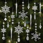 16 stuks kerstdecoratie, sneeuwvlokken, ijspegel, kerstboomversiering, kristallen decoraties, kerstboomversiering, sneeuwvlokken, decoratie, acryl, kerstboomdecoratieset