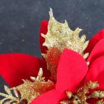 12 stuks kerstdecoratie, kunstbloemen voor Kerstmis, kerstster, kunstdecoratie, bloemen, fonkelende kerstster, bloemen, glitter, kerstboomdecoratie (rood + goud)