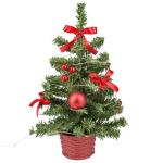 31486 - Decoratieve kerstboom met 20 leds in warm wit, ca. 25 cm hoog, met rode boomversiering in pot en USB-aansluiting, decoratie voor binnen, als winter-, advents- en kerstdecor
