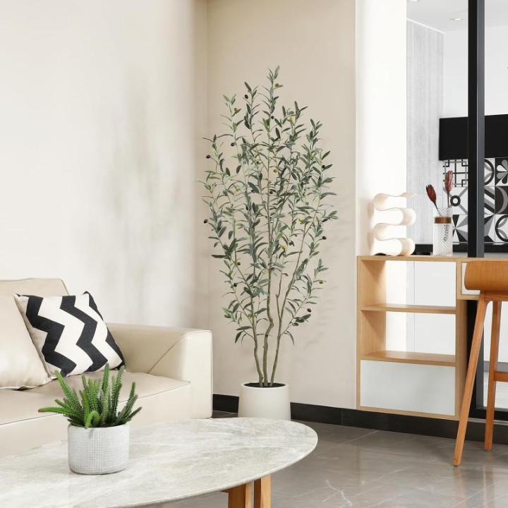 Olijfboom, kunstplant, 180 cm, kunstplant met levensechte vruchten, kunstolijfboom in witte pot, indoor decoratie (1 stuks)