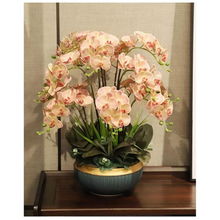 Kunstblumen Künstliche Pflanzen, Orchideen-Blumenarrangement – ​​Elegante Orchideen-Bonsai-Dekoration, künstliche Blumen mit Porzellanvase für jeden Anlass