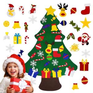 Vilten Kerstboomset, doe-het-zelf vilten kerstboomset, vouw, vilt, kerstboom, decoratie, doe-het-zelf vilten decoratie, kerstboom voor kinderen, met afneembare hangende ornamenten 
