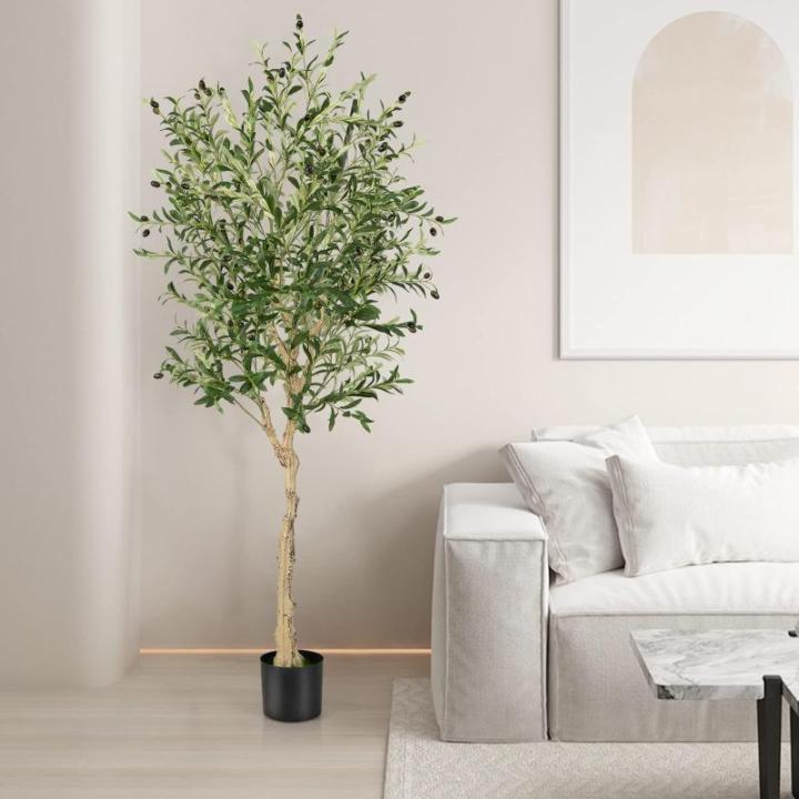 Olijfboom, kunstplant, 182 cm, grote in pot, kunstboom, lijkt op een echte plant, plastic plant, decoratie, woonkamer, slaapkamer, kantoor (182 cm, 1)