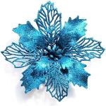 24 Stück Weihnachtsblumen für Weihnachtsbaumdeko, Weihnachten Funkeln Weihnachtsstern Blumen mit Clips für Hochzeit Weihnachtsbaum Neujahr Ornamente (Himmelblau,11 cm)