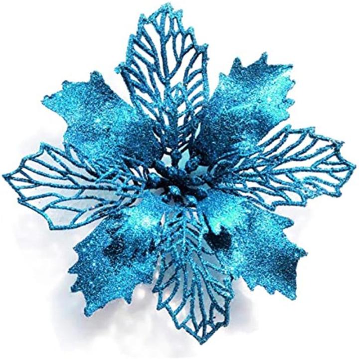 24 Stück Weihnachtsblumen für Weihnachtsbaumdeko, Weihnachten Funkeln Weihnachtsstern Blumen mit Clips für Hochzeit Weihnachtsbaum Neujahr Ornamente (Himmelblau,11 cm)