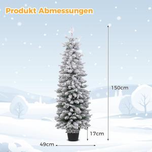Kunstkerstboom met sneeuw, 120/140 warmwitte leds, 8 transformatiemodi, 249/334 takpunten, van PE en pvc, 150 cm/180 cm, met cementbasis (150 cm)