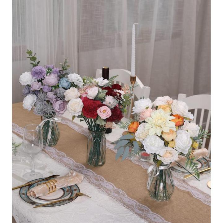 Kunstbloemkoppen, rozen, pioenrozen, dahlia's, bloemhoofden, zijden bloemen, voor feest, doe-het-zelf bruid, bruiloft, bloemstukken, combo decoratie (warm oranje)