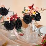 Kunstbloemen, zwarte rozen, 30 stuks, 8 cm, boeket, kunstdecoratie, bloemen, kunstrozen met stelen en kaart voor Valentijnsdag, tuin, verjaardag, feest, doe-het-zelf bruiloftsdecor