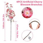 4 stuks kunstkersenbloesem, takken, roze perzikbloemen, 100 cm, kunstbloemen, bulk, lente, zijden bloemen, planten, bundel, lange stelen voor bruiloft, feest, tafel, vaas, decorati