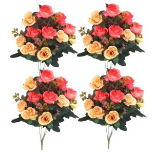 4 bundels begraafplaatsbloemen voor graf, sinaasappel, cemetery-bloemen voor graf, kunstrozen voor graven, 12 bloemkoppen, zijden gedenkbloemen voor graf, kunstbloemen 11,8