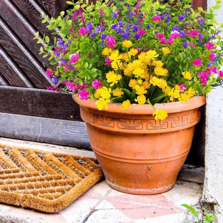 , decoratieve bloemen voor buiten, uv-bestendige kunstmatige bloemen, voor binnen en buiten, kunstboeket voor kantoor, pot, tuin, veranda, bruidsfeest, bruiloft, kleurrijk, 12 stuk