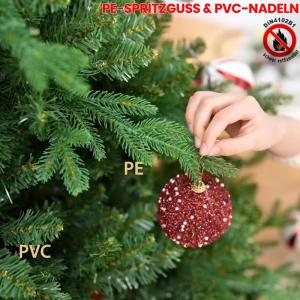 Abin Kunstkerstboom, met 950 takken en houten standaard, buigbaar 355 PE spuitgegoten en 595 pvc-naalden, moeilijk ontvlambaar, opvouwbare dennenboom voor eenvoudige montage, hoogt
