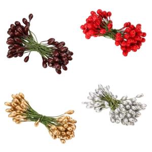 200 stuks bessendecoratie, Kerstmis, kunstbessen, rood, bordeauxrood, zilver, goud, kerstdecoratie, kerstbessen voor doe-het-zelf knutselen, adventskrans, tafeldecoratie