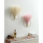 Boho wanddecoratie, grote wanddecoratie, metalen wanddecoratie, hangende kunstpampa-display, wandkunst woonkamer, slaapkamer, badkamer, eetkamer, 2 stuks goudbeige