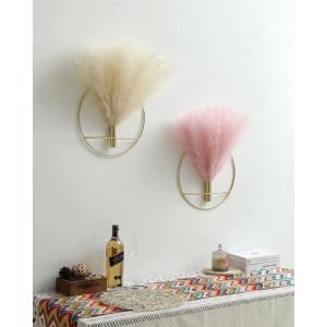 Boho wanddecoratie, grote wanddecoratie, metalen wanddecoratie, hangende kunstpampa-display, wandkunst woonkamer, slaapkamer, badkamer, eetkamer, 2 stuks goudbeige